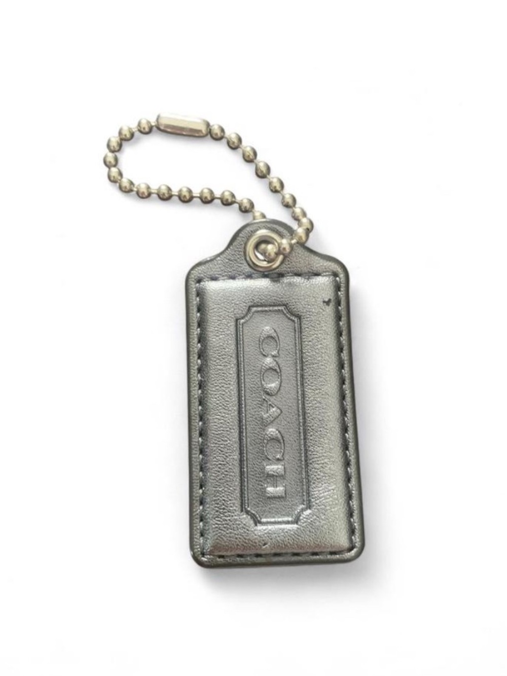 Y2K Coach Poppy metallic silver leather bag charm hangtag 🩶